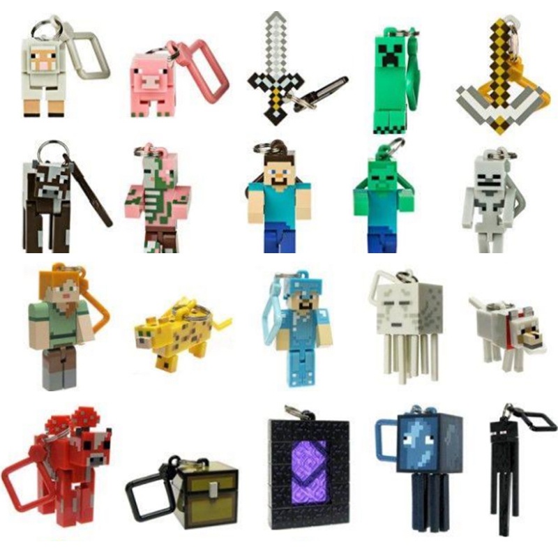 10pcs Minecraft Block Keychains Game Figures Zombie Creeper Dolls Ghast