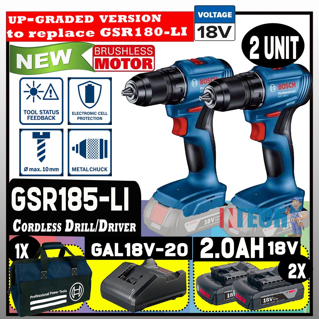 BOSCH GSR185LI / GSR185LI 2UNIT BRUSHLESS MOTOR CORDLESS DRILL/DRIVER