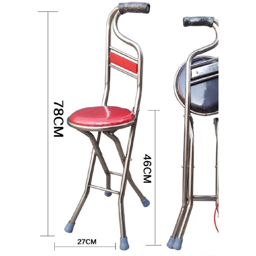 Elderly Care Walking Cane Stick 2 in 1 Chair Four Legs Foldable For Up