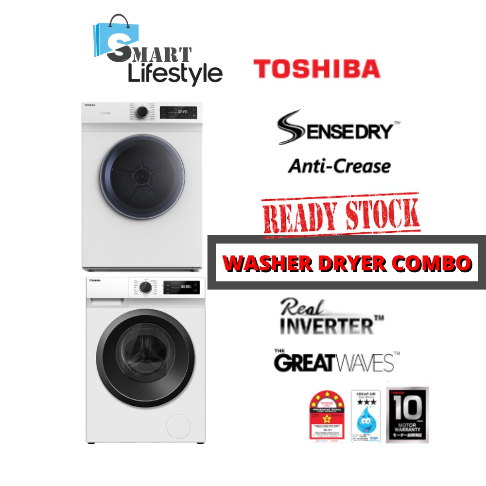 【EXPRESS SHIPPING】 Toshiba Front Load Inverter Washer (7.5kg) TWBH85S2M + Sense Dry Tumble