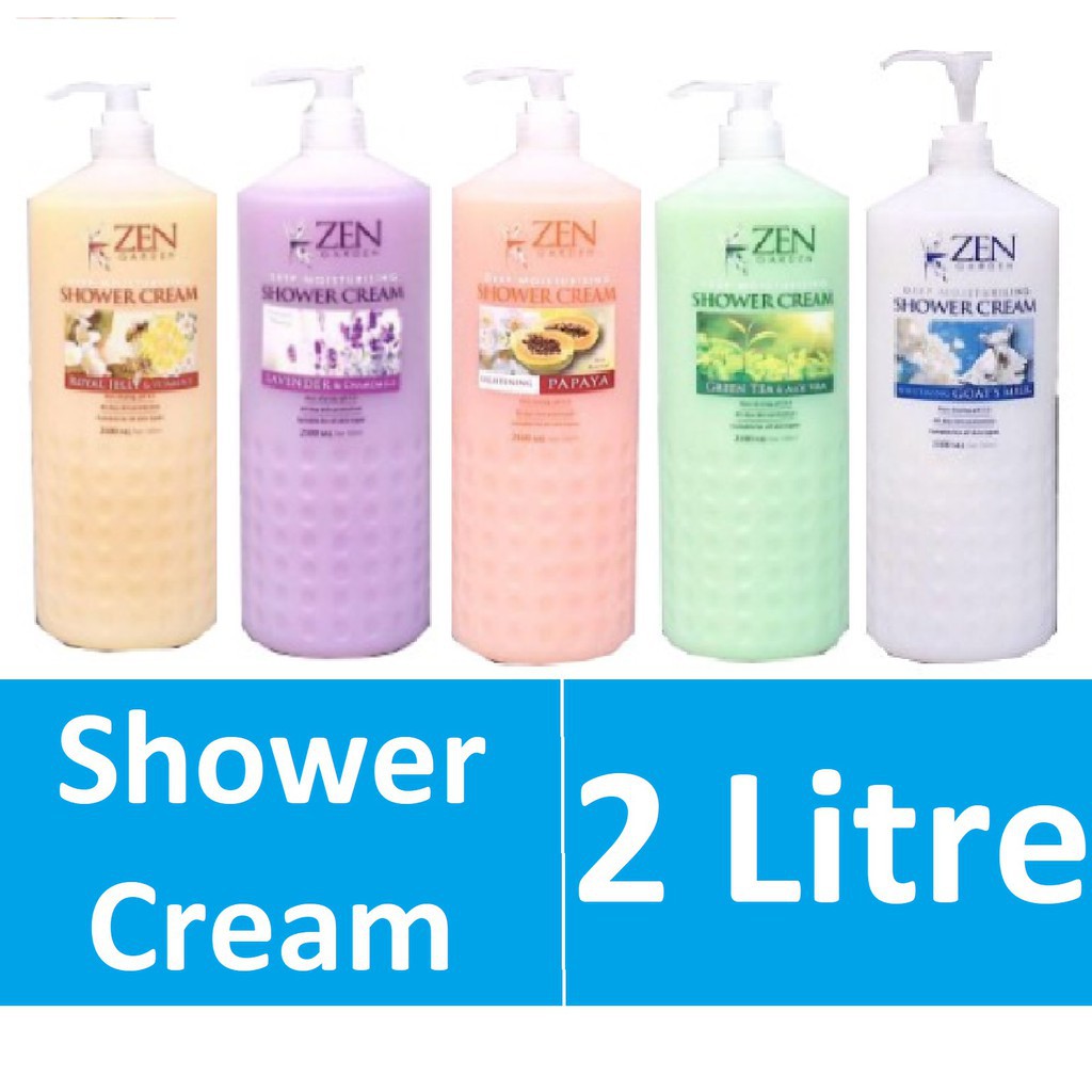 ZEN GARDEN SHOWER CREAM 2100ML Goat's Milk, Lavender, Royal Jelly, Papaya, Green Tea Shopee