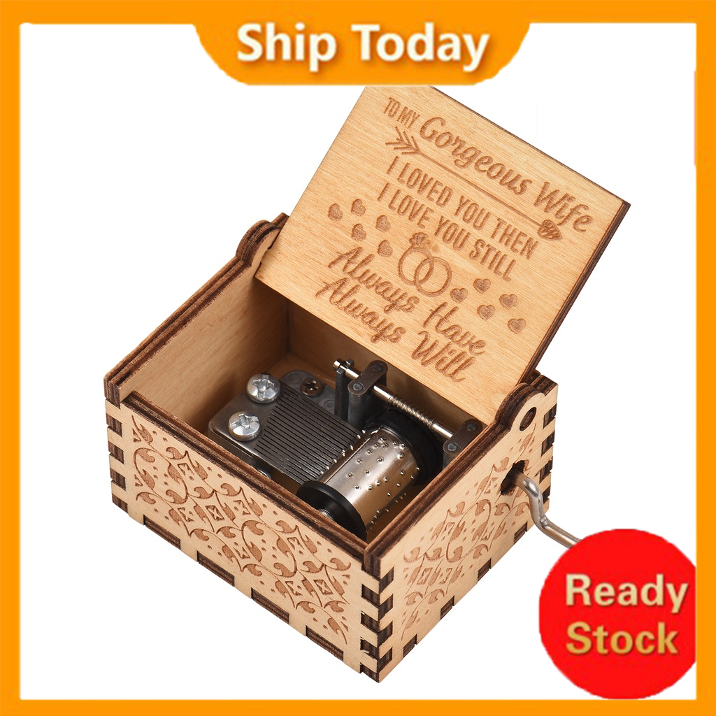 Vintage Wooden Music Box Palmsize Hand Crank Wood Case Musicbox