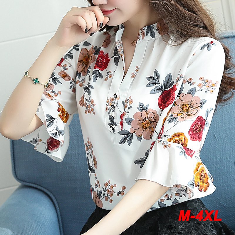 Floral Blouse Women Fashion Korean Tops Summer Short Sleeve Blouses