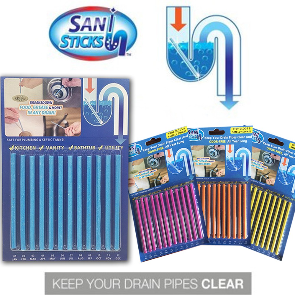 Sani Sticks Enzyme Stick Pipe Deodorizer Prevent Clogs Drain Cleaner