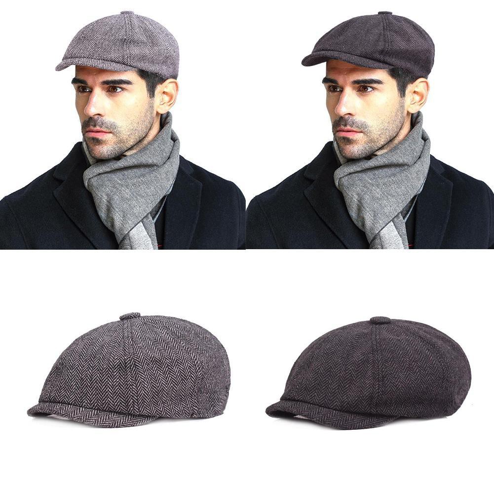 READY STOCK🎁Mens Peaky Blinders Newsboy Flat Cap Grey Blue Herringbone