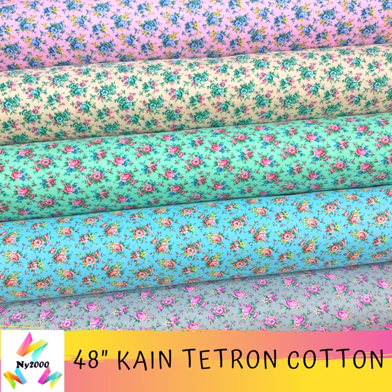 Kain Tetron Cotton TC (Cotton + Polyester) Corak Bunga (Bidang 48 inci