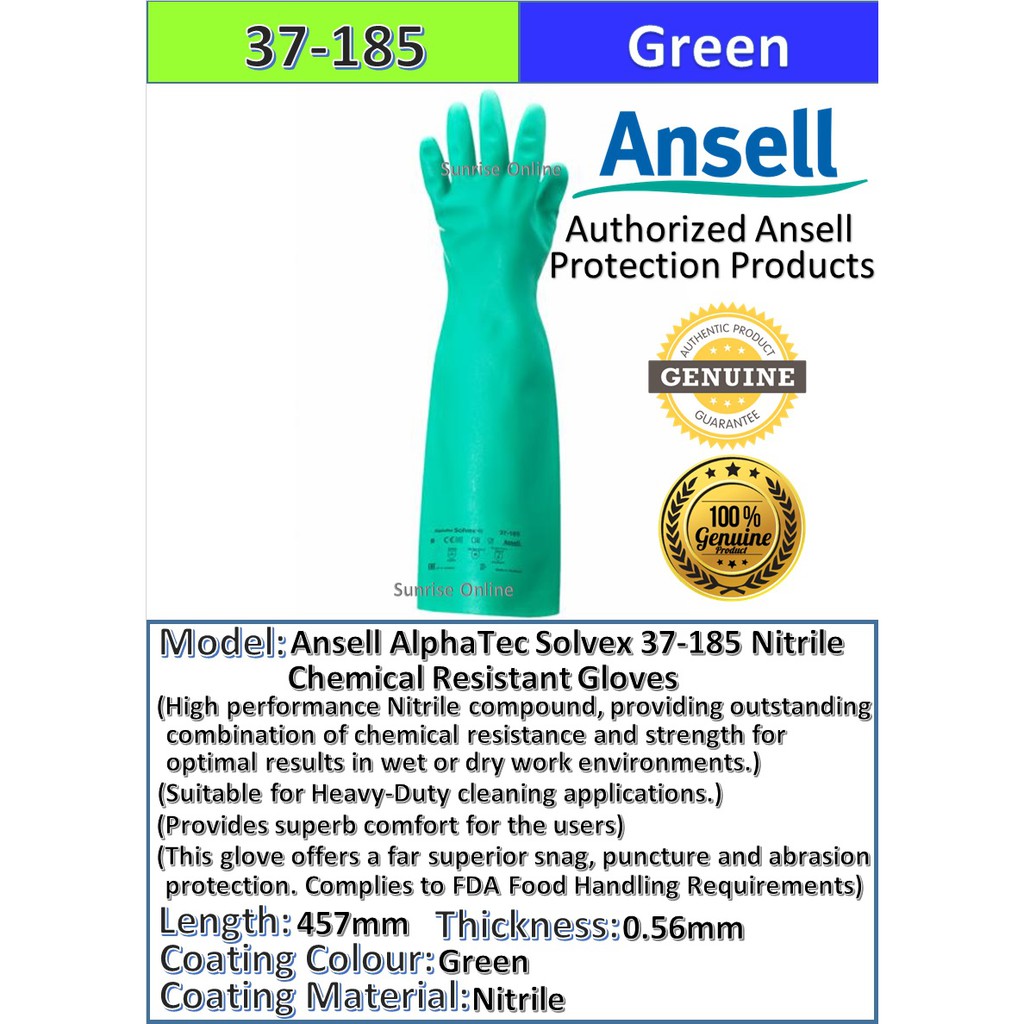 Ansell Solvex 37185 Nitrile Chemical Resistant Glove [Sizes 10