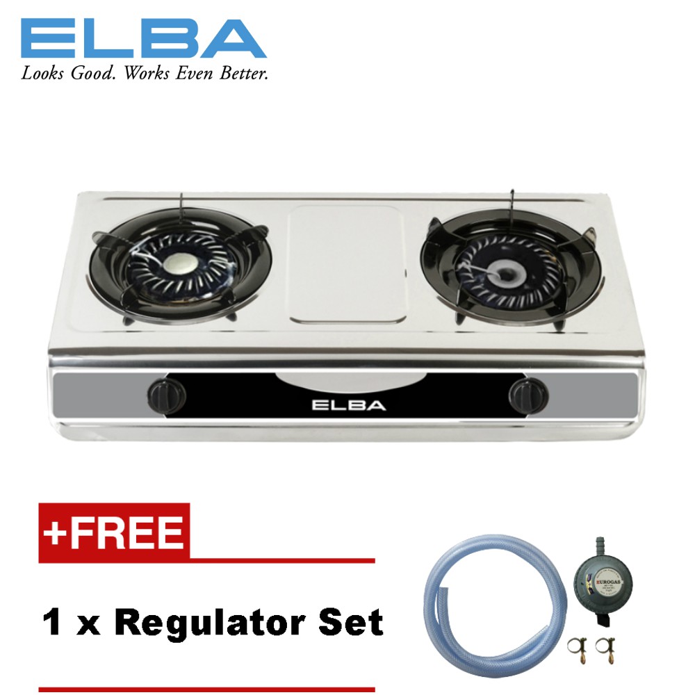 ELBA EGSF7112(SS) Gas Stove (Steel) 2Burner Gas Cooker + Free