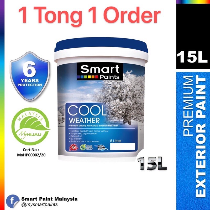 15 Liter Smart Paints Cool Weather 6Years Acrylic Exterior Wall Paint Shopee Malaysia