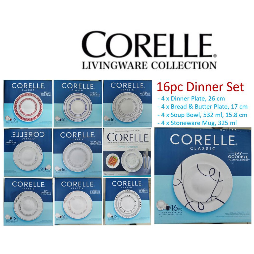 Corelle Livingware Classic 16pc Dinner Set Shopee Malaysia