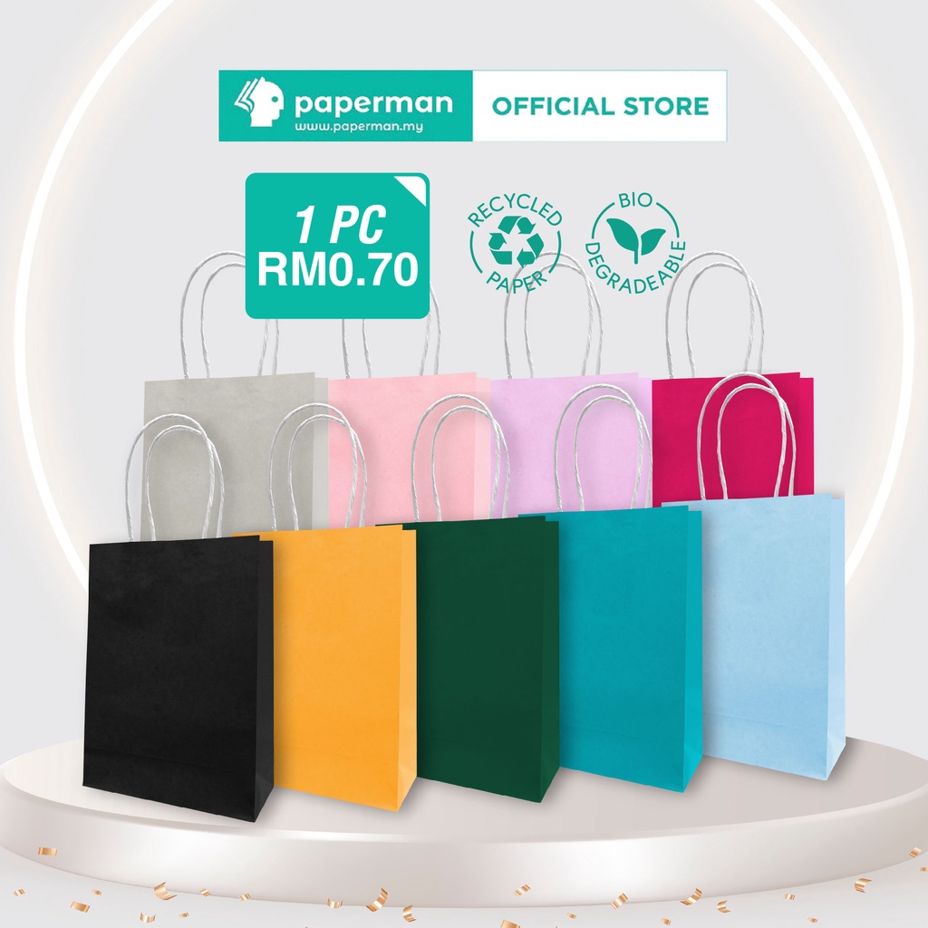 Store Age [20pcs] Plain Solid Colour Glossy Paper Bag, Goodies Bag