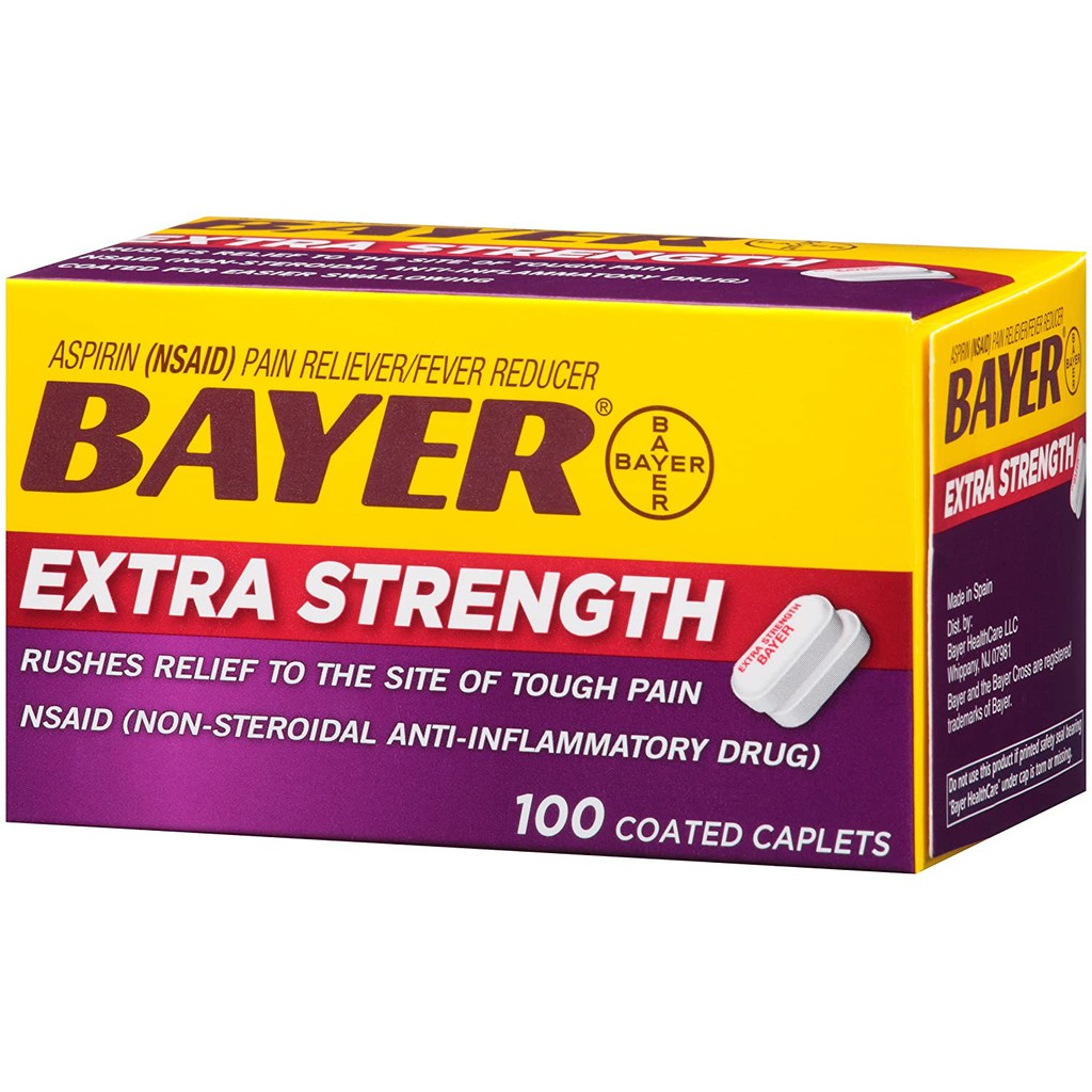 Extra Strength Bayer Aspirin 500mg Coated Tablets, Pain Reliever and