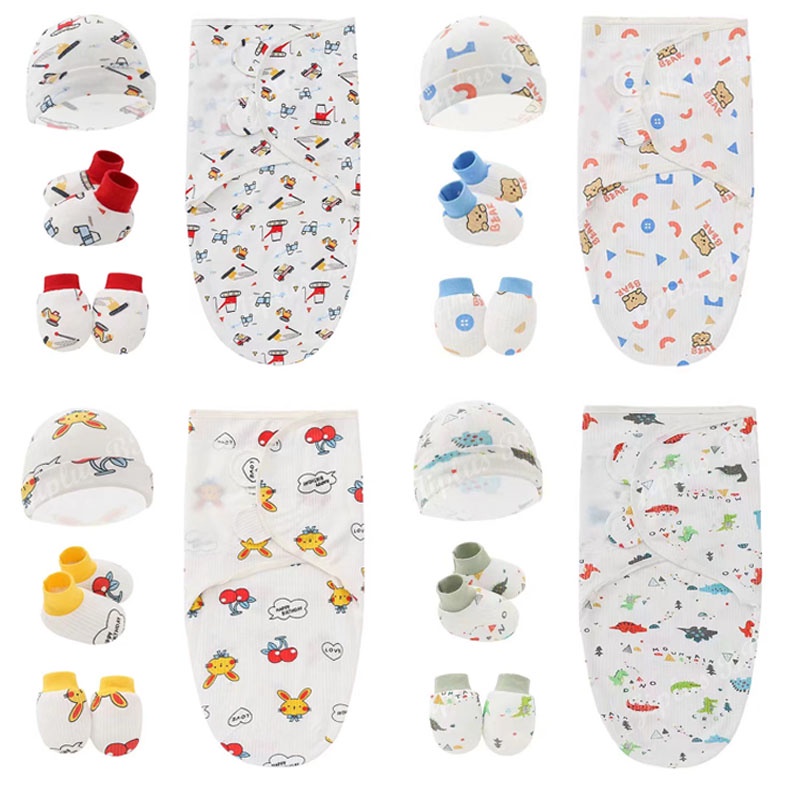 JP397 Newborn Baby Muslin Swaddle Blanket Hat Set Swaddle Bedding Wrap