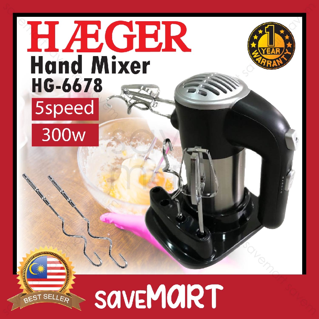 [1 YEAR WARRANTY] HAEGER Hand Mixer HG6678 300w handheld version 5 speed/Pengadun Tangan HAEGER