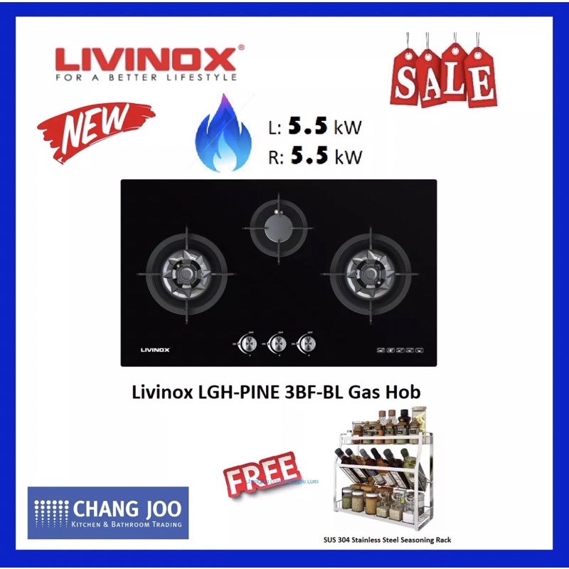 Livinox LGHPINE 3BFBL / 5.5kW / 3 Burners Gas Hob Shopee Malaysia