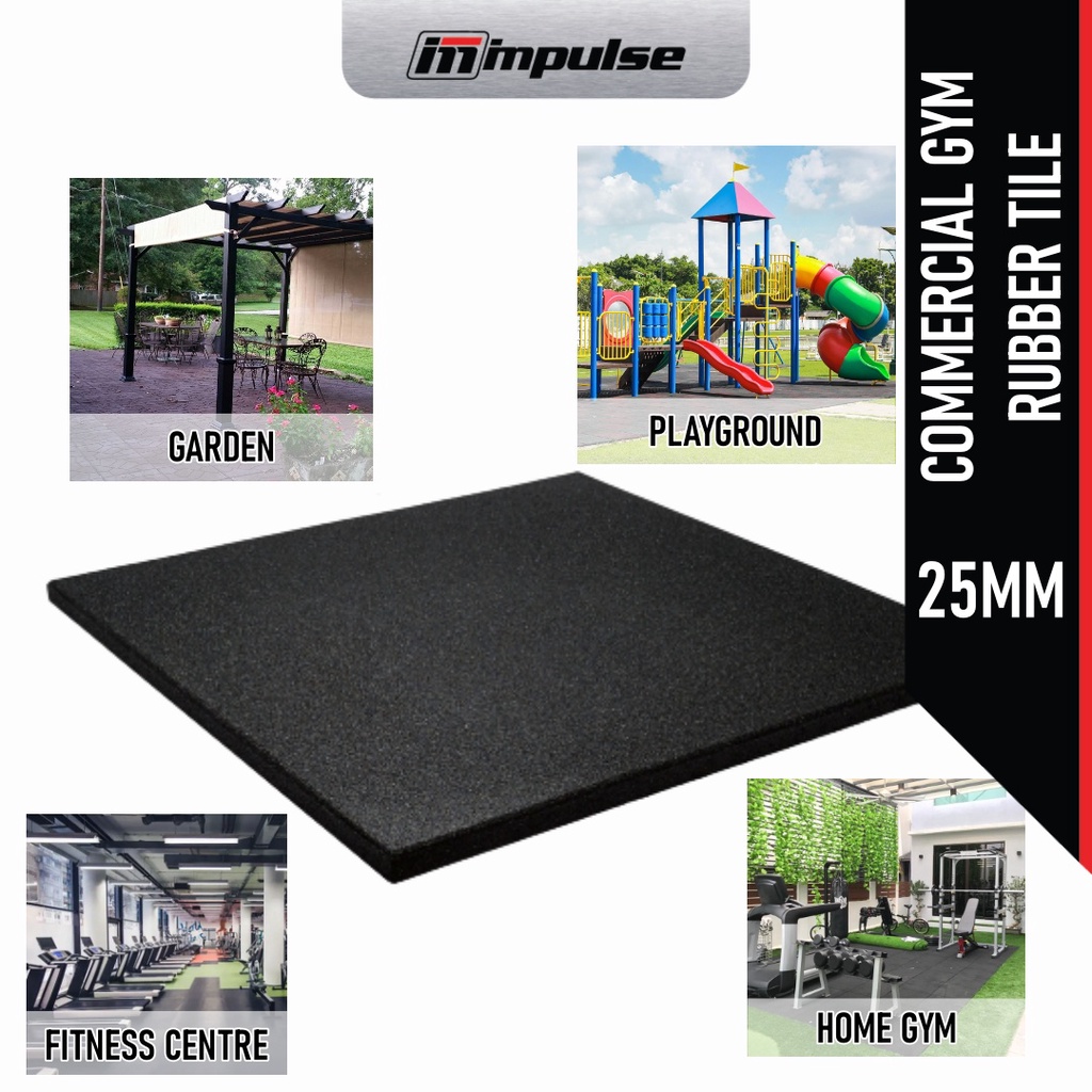 Gym Rubber Tile 500mm X 500mm X 25mm Commercial Home Use Indoor Anti
