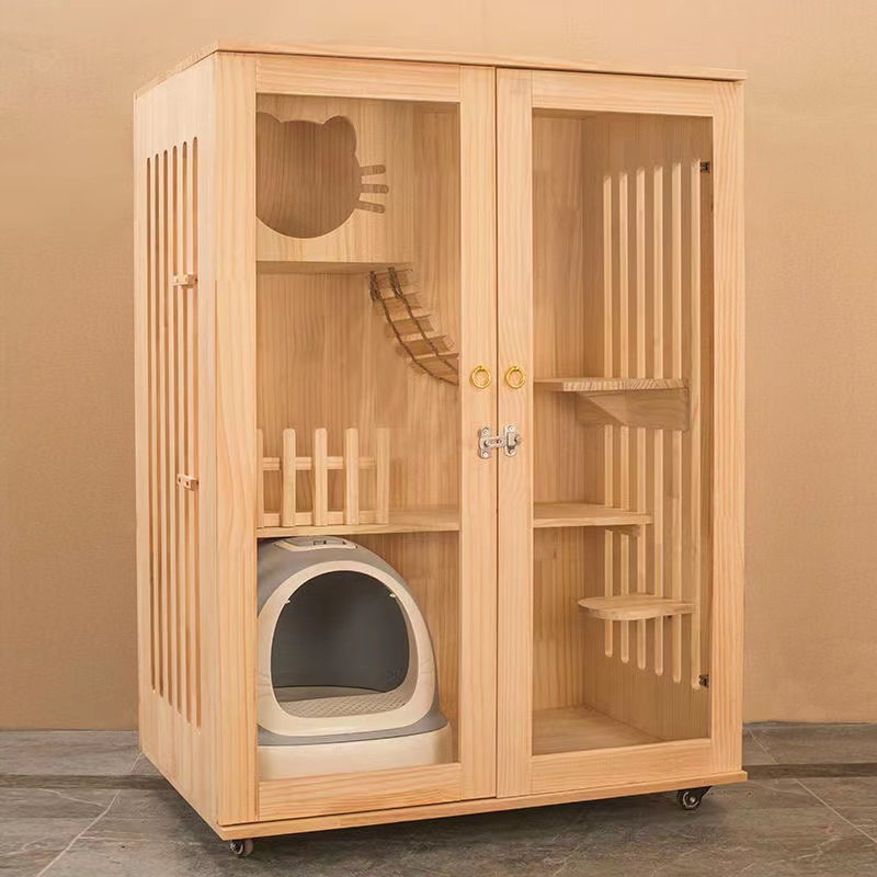 Cat litter Nordic style solid wood house cat cage cat villa oversized