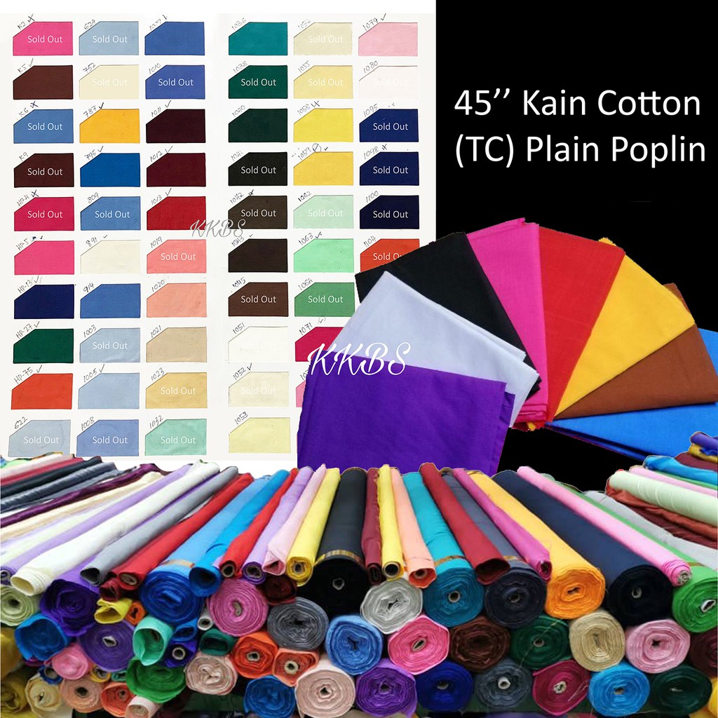 45'' Kain Cotton TC Plain Poplin 43 Warna Gred C (45” Plain Cotton TC