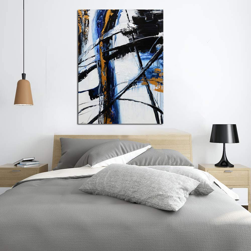 Abstract Blue Black and White Large Canvas Art Pictures Modern Home Wall Art for Living Room