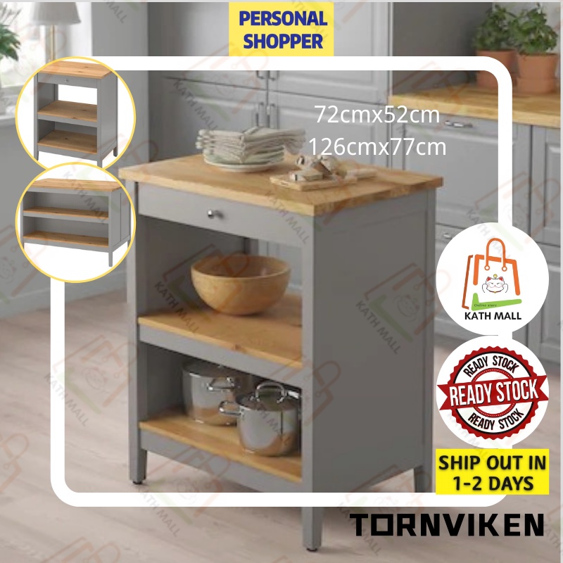 TORNVIKEN Kitchen island, grey/oak I Pulau dapur Shopee Malaysia