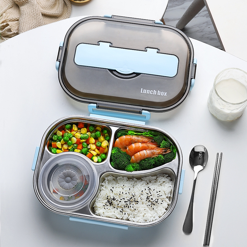 ONEISALL Lunch Box Stainless Steel with Bowl Spoon Chopsticks 4