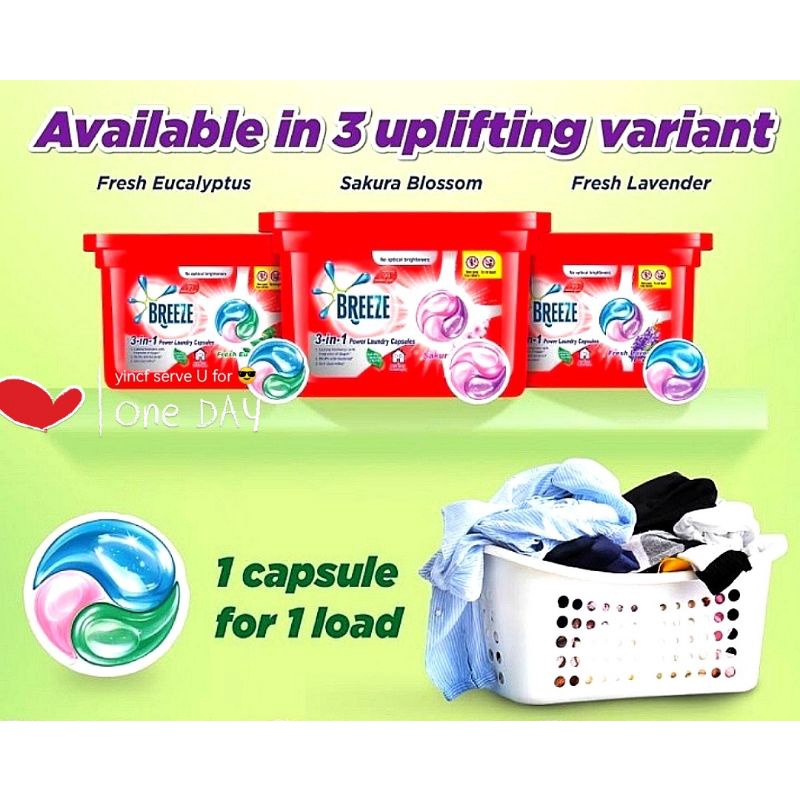 Breeze 3 in 1 Power Laundry Capsules Lavender / Sakura / Fresh Eucalyptus yincf123 Shopee