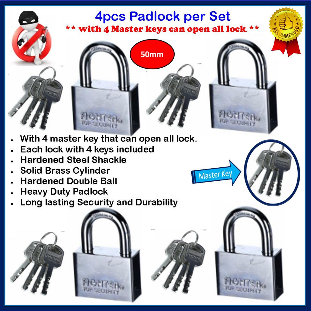 Solid Heavy Duty Security Door Lock 50mm(4pcs per Set) Anti Cut Padlock