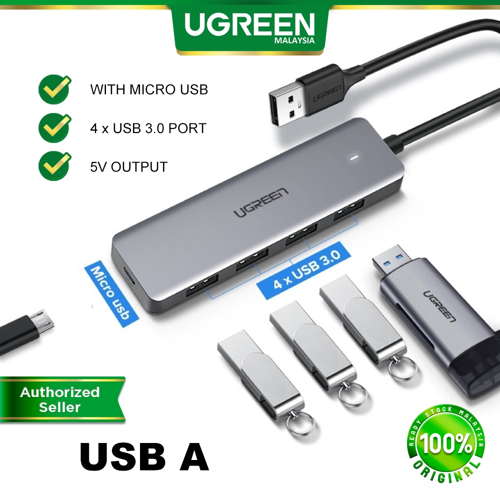 UGREEN USB 3.0 Hub 4 Port Ultra Slim Data Hub with 5V Micro USB Power Compatible for MacBook Mac