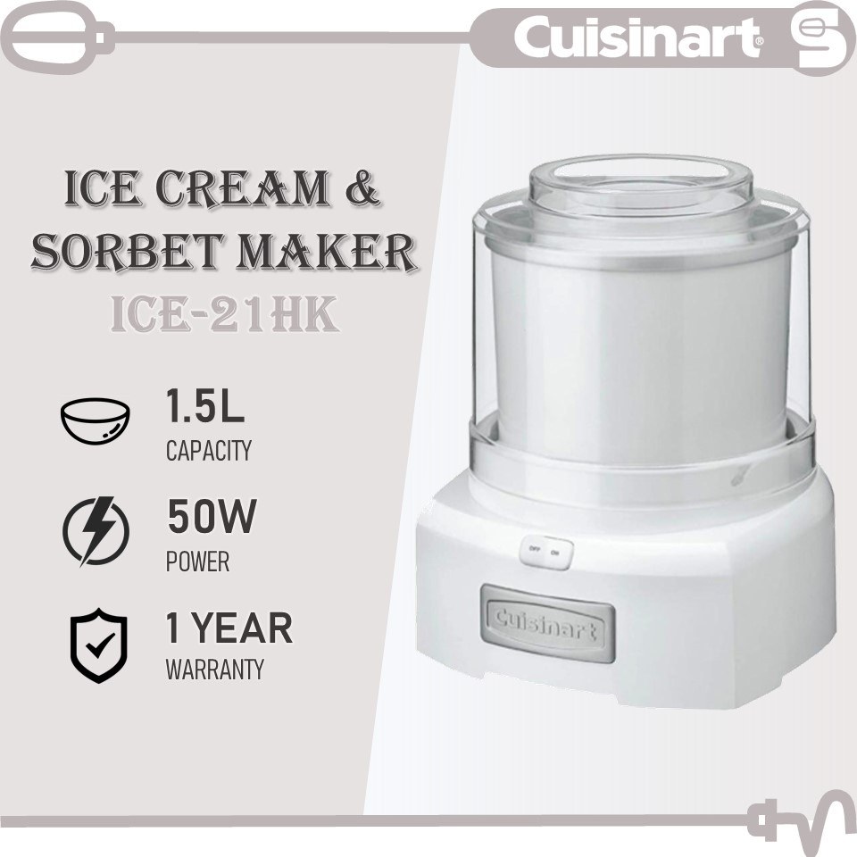 CUISINART Frozen Yoghurt Ice Cream & Sorbet Maker ICE21HK (1.5L/50W