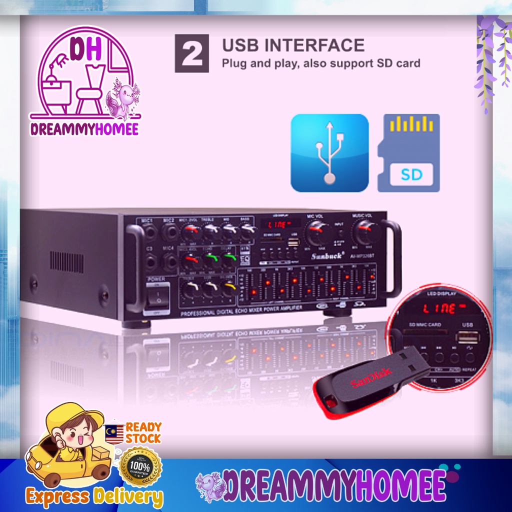 Digital 2000w Bluetooth Karaoke Car Home Cinema Power Stereo Hifi Av Surround Audio Sound