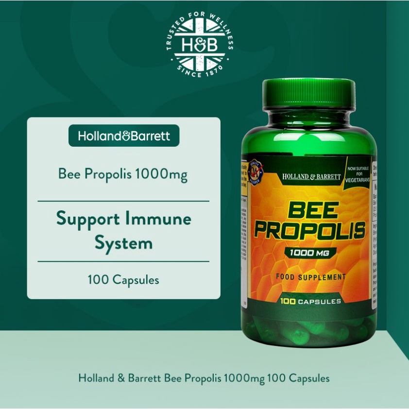 Holland & Barrett Bee Propolis 1000mg 100 Capsules (BBE 07/2023) Support Immune System