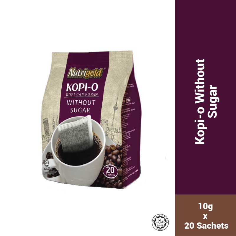 NUTRIGOLD Instant Black Coffee / Kopi O No Sugar (10g x 20 Bags