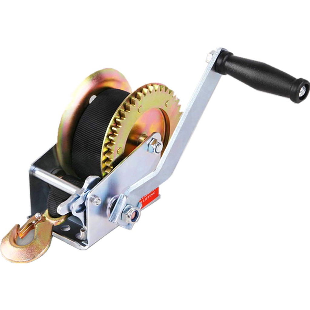 800lbs Hand Winch Hand Crank Strap Gear Winch Polyester Strap ATV Boat