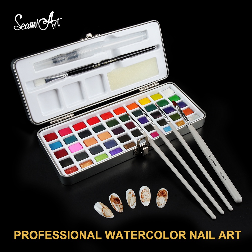 SeamiArt 50color Basic Metallic Color Solid Watercolor Nail Painting