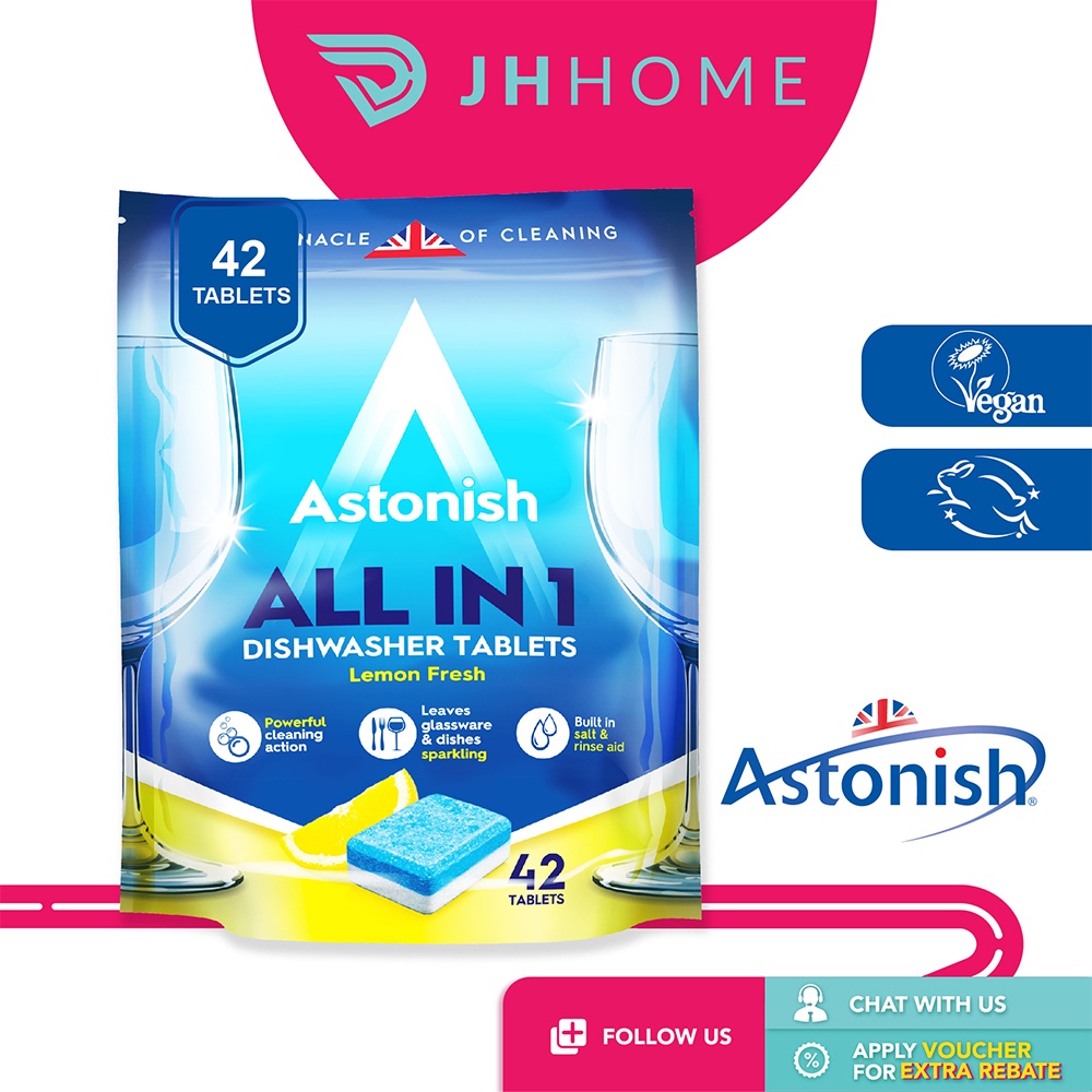 Astonish All in 1 Dishwasher Tablets 42 Tabs Rinse Aid Dishwasher Salt Lemon Fresh Scent