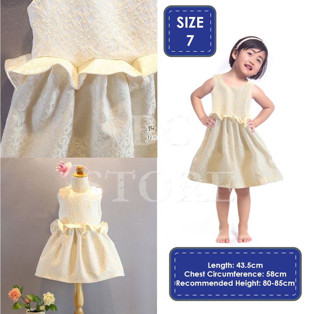 Baju Raya Gown Toddler Girl Sleveless Gold Cream Dress with Motif Gaun