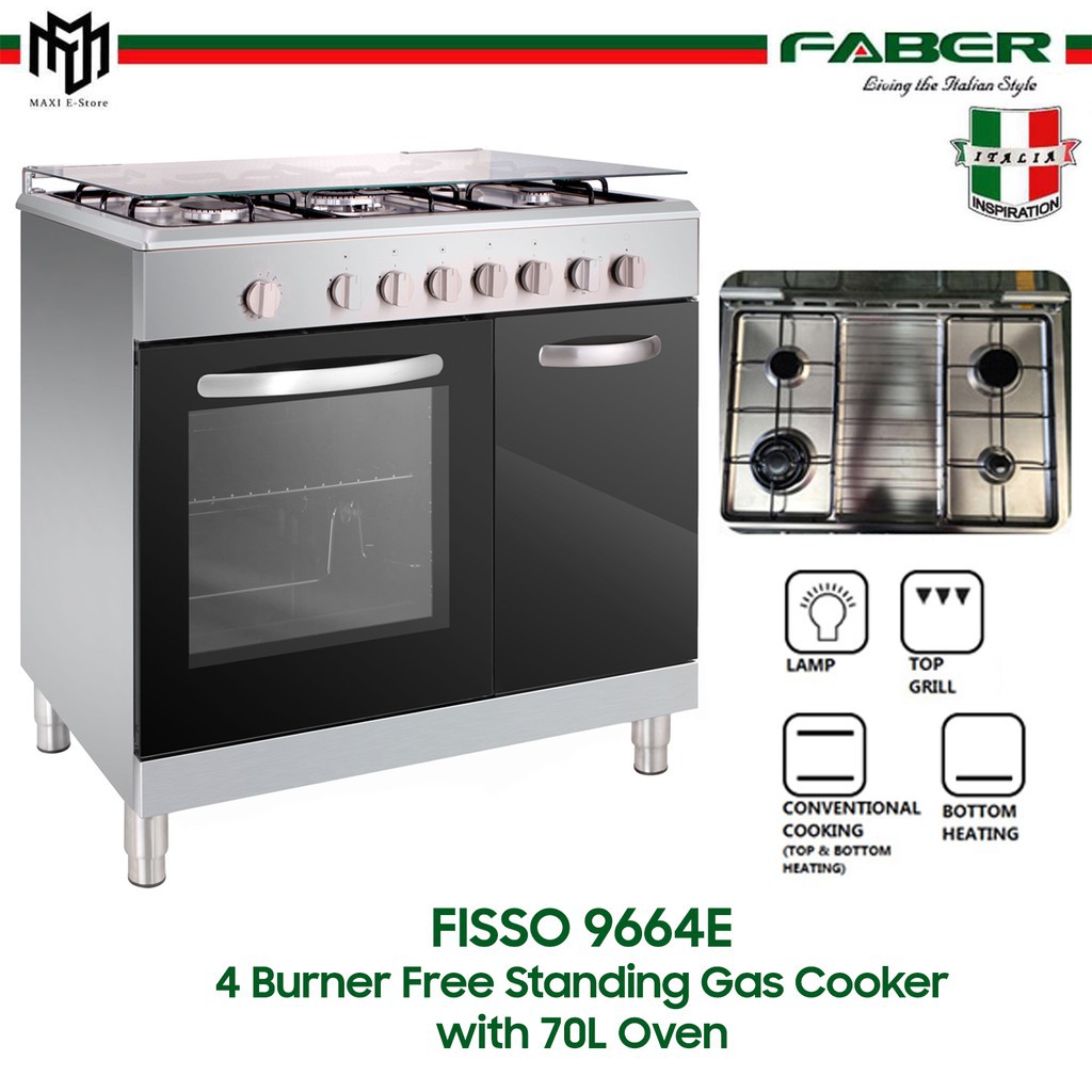 Faber 4 Burner Free Standing Electric Cooker With Oven Stainless Steel 9664E Shopee Malaysia