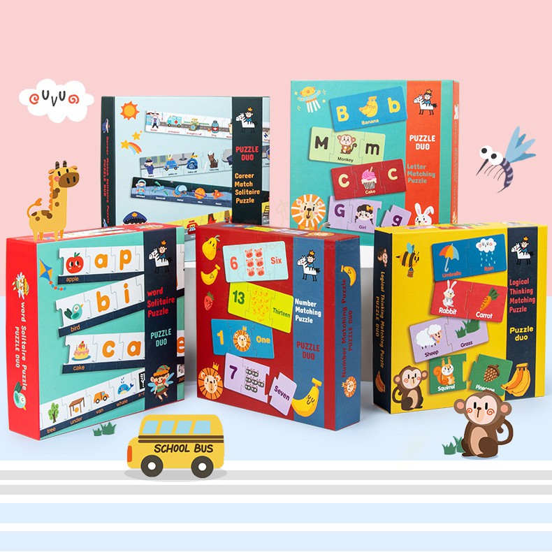 Wooden Alphabet and Words Connecting Puzzle Duo Box Set for Kids Early