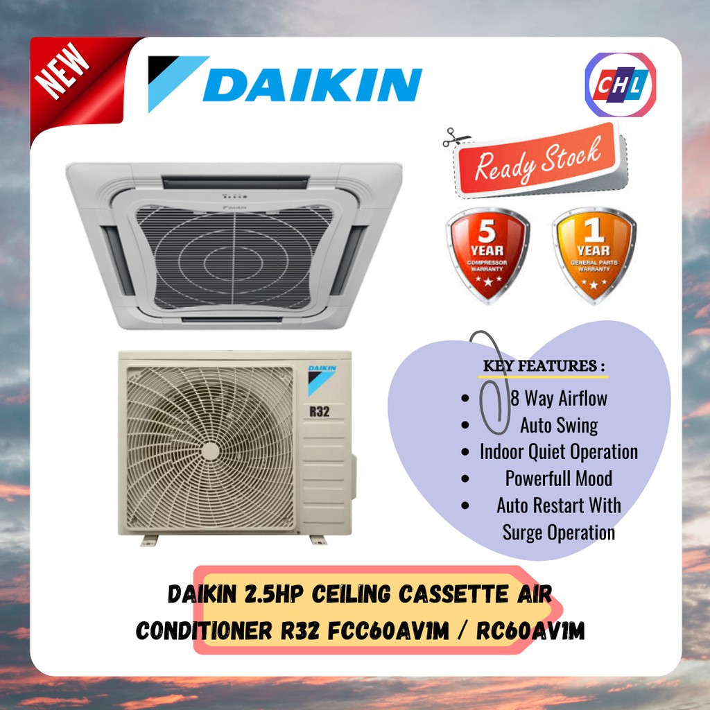 DAIKIN (Smart Wifi)(Send By Lorry)(2.5HP) CEILING CASSETTE AIR COND R32