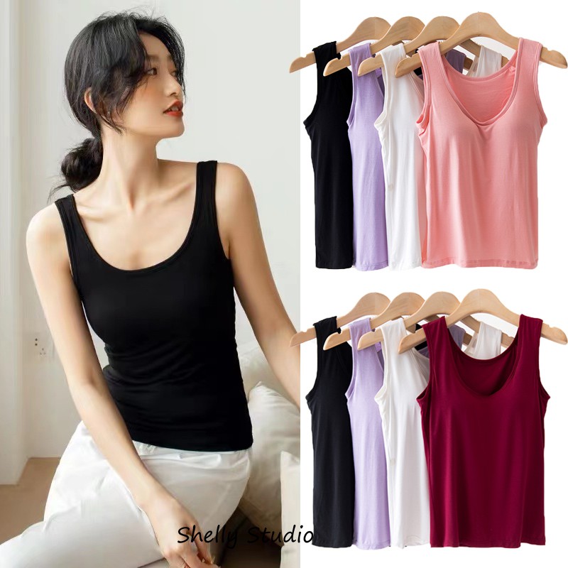 Women Vest Plus Size Women Elastic Slim Strap Summer Vest Singlet Shopee Malaysia