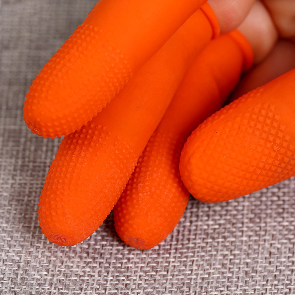 100 Pcs/set Latex Fingertip Gloves Antistatic Nonslip Disposable Orange Fingertip Protection