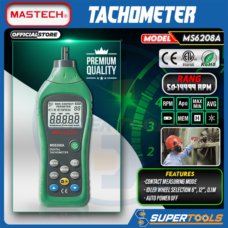 Mastech MS6208A Tachometer Digital Handheld Contact Motor Tachometer