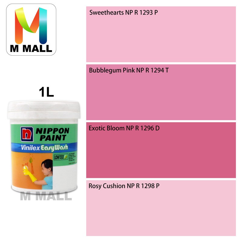 Nippon Paint Interior Vinilex Easywash Lustrous Pinks & Reds 12931319