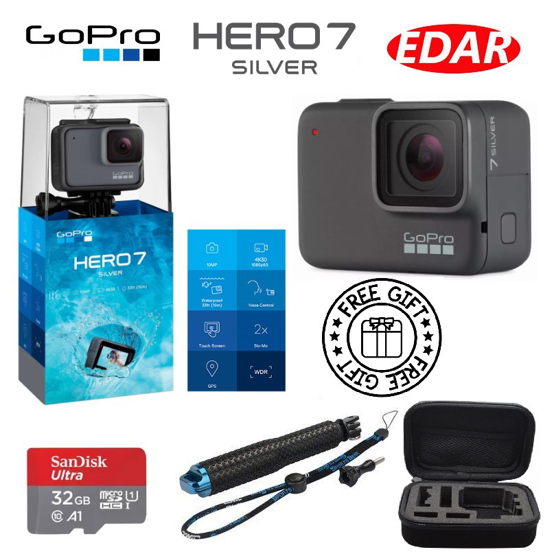 GoPro HERO 7 SILVER (32GB Micro SD Card + Selfie Stick + Carry Case) Shopee Malaysia