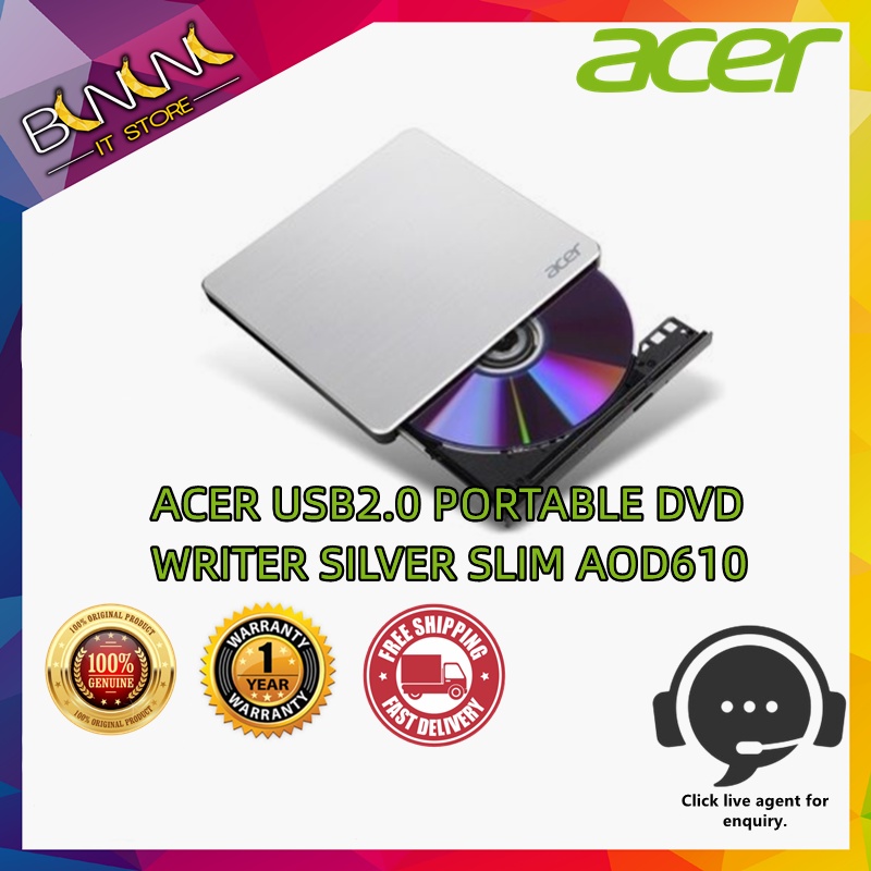 ACER USB2.0 PORTABLE DVD WRITER SILVER SLIM AOD610 Shopee Malaysia