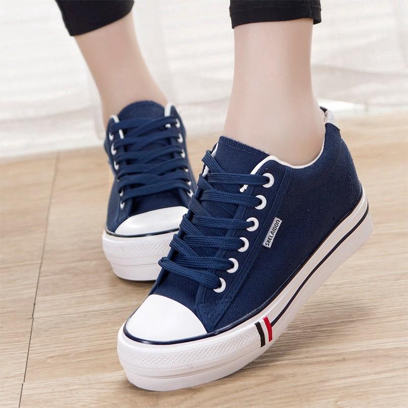 Sneakers Students Height Increase Lacing Canvas White