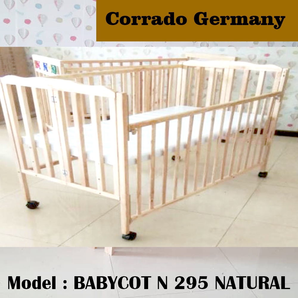 ''N295 Solid Rubberwood Baby Cot / Katil Bayi Boleh Lipat / Natural