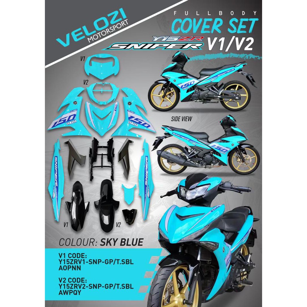 [READY STOCK] VELOZI BODY KIT COVER SET SNIPER GP SKY BLUE YAMAHA