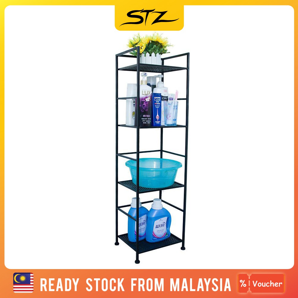 Wheel Black Iron Bathroom Kitchen Rack Shelves Rak Tandas Besi
