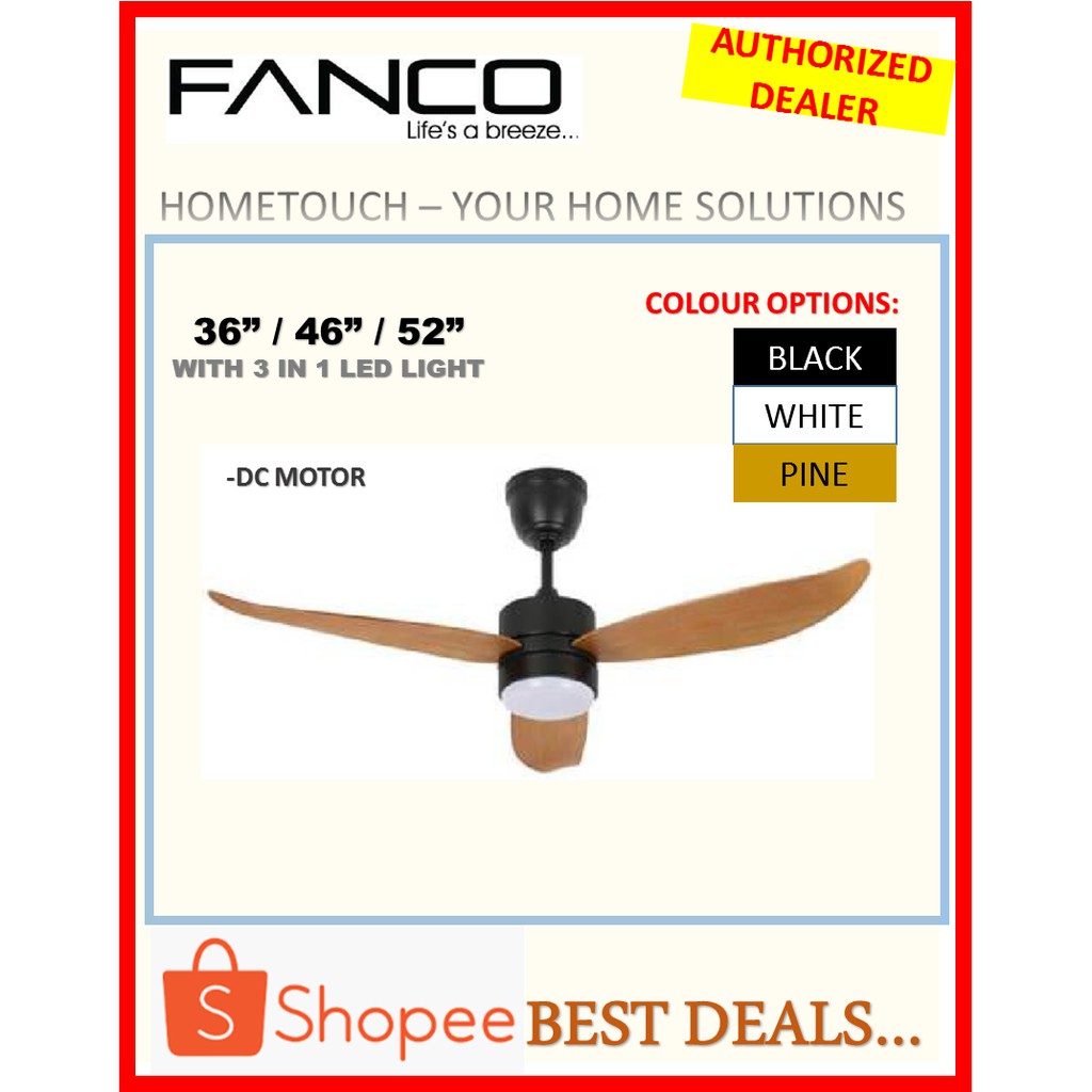 Fanco Velocity DC Motor Ceiling Fan with 3 in 1 LED Lights Shopee